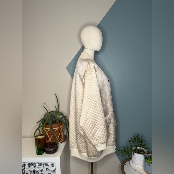 Vintage Saks Fifth Avenue Quilted Silk Bomber Jacket 90s Ivory Cream Women’s M - Picture 4 of 14
